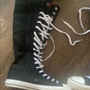 Black High-Top Sneakers with White Laces